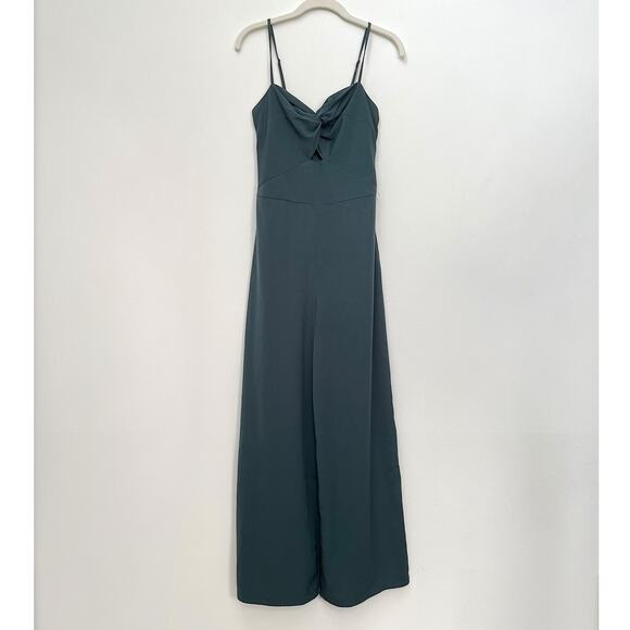 Abercrombie & Fitch Twist-Front Cutout Jumpsuit Small Tall Dark Green Wide Leg - Picture 1 of 16